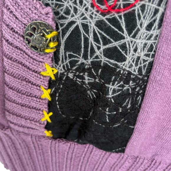 Y2K Euro Wool Blend Sweater Dress S/M Artsy Embroidered Graphic Patch Grunge - Picture 3 of 11